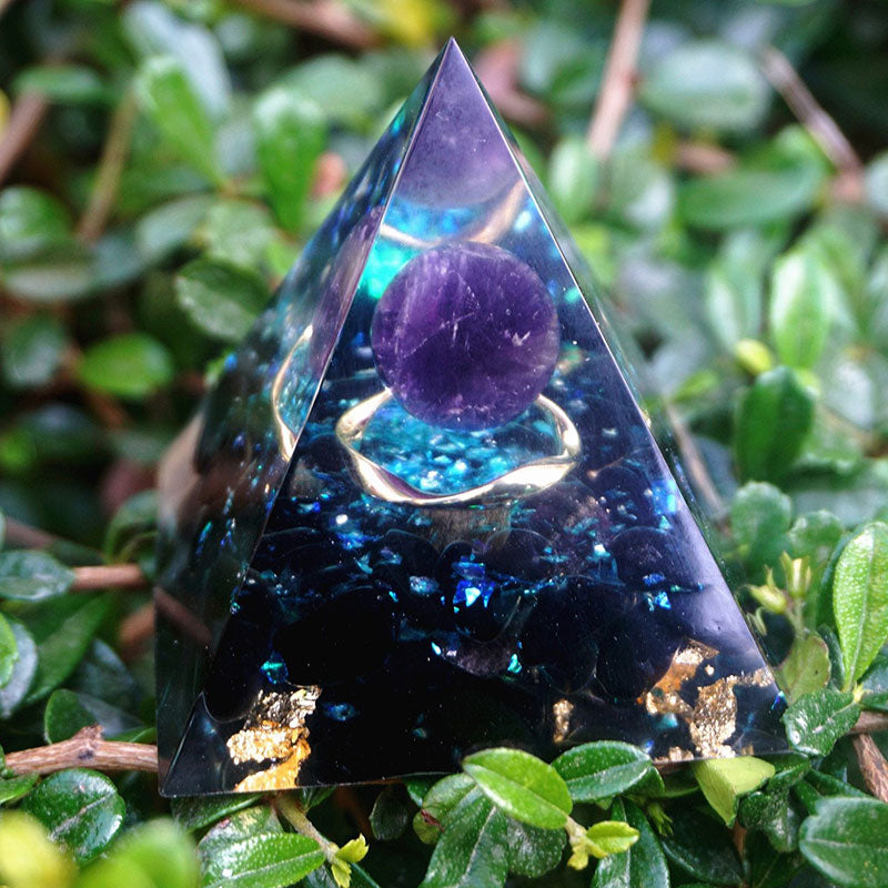 Olivenorma Amethyst Crystal Sphere with Obsidian Orgone Pyramid - image 1