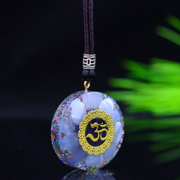 Olivenorma Natural Blue Chalcedony Gravel Epoxy Pendant Necklace - image 1