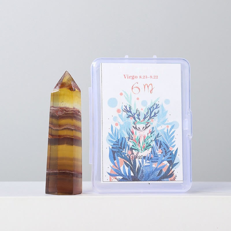 Olivenorma Natural Crystal Wands Pillar Twelve Constellation Set Ornament - Virgo-Yellow Fluorite - image 11