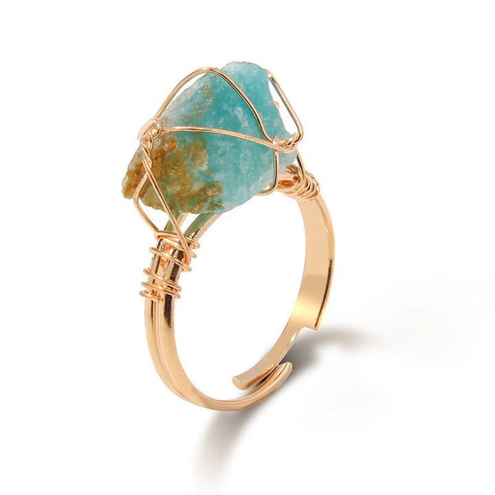Olivenorma Natural Irregular Rough Wire Wrap Gemstone Ring - Amazonite - image 18