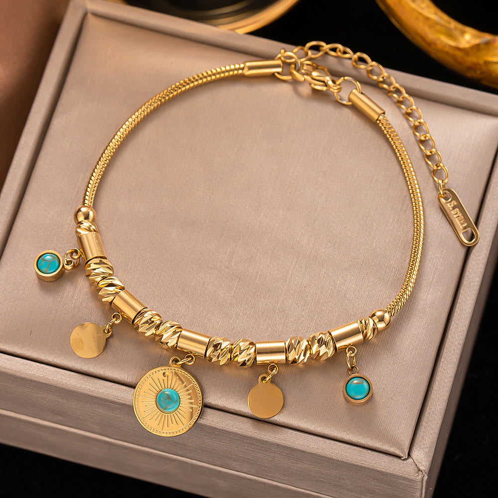 Olivenorma Gilded Turquoise Evil Eye Fantasy Wrap Bracelet Necklace - Turquoise&Circle#Bracelet - image 10