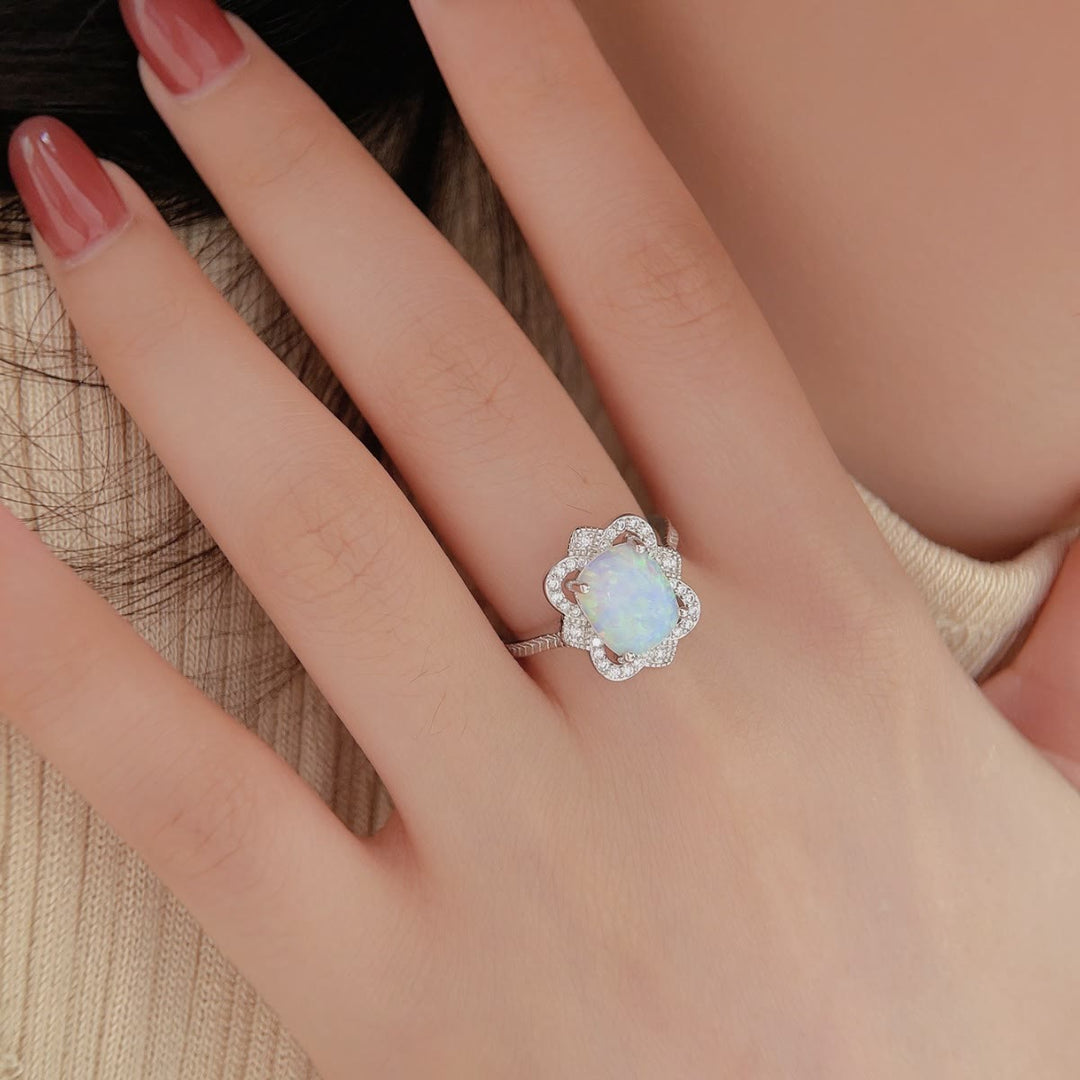 Olivenorma Opal White Zircon Engraved Design Engagement Ring - image 2
