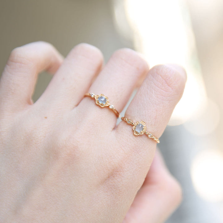 Olivenorma Vintage Natural Aquamarine Daisy Flowers Ring - image 4