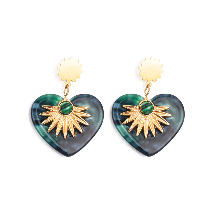 Olivenorma Moss Agate Gold Stainless Steel Heart Shaped Earrings - image 2