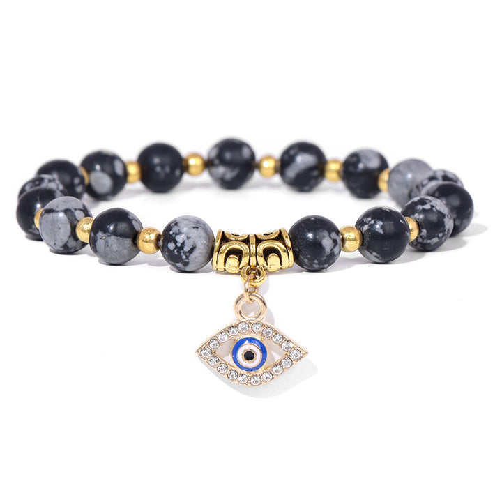Olivenorma Natural Stone Beaded Evil Eye Pendant Bracelet - Snowflake Obsidian - image 26