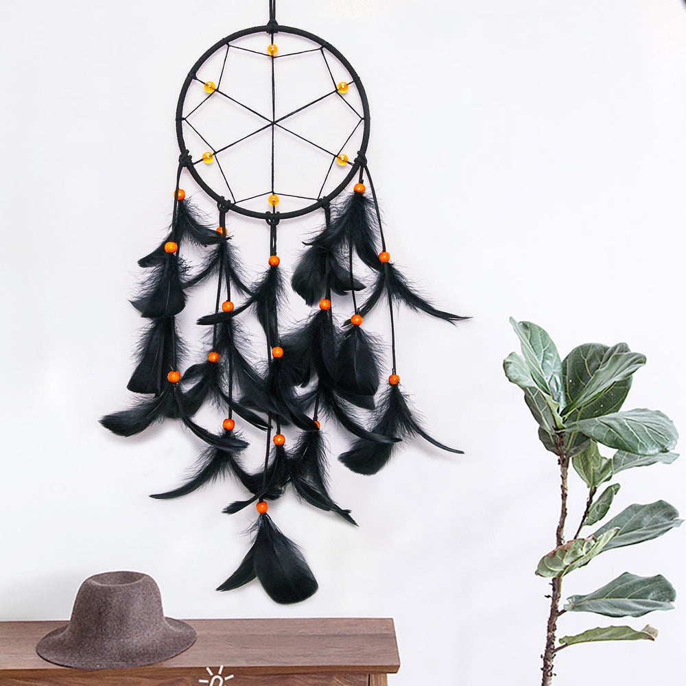 Olivenorma Black Feather Orange Beads Halloween Dream Catcher - image 1