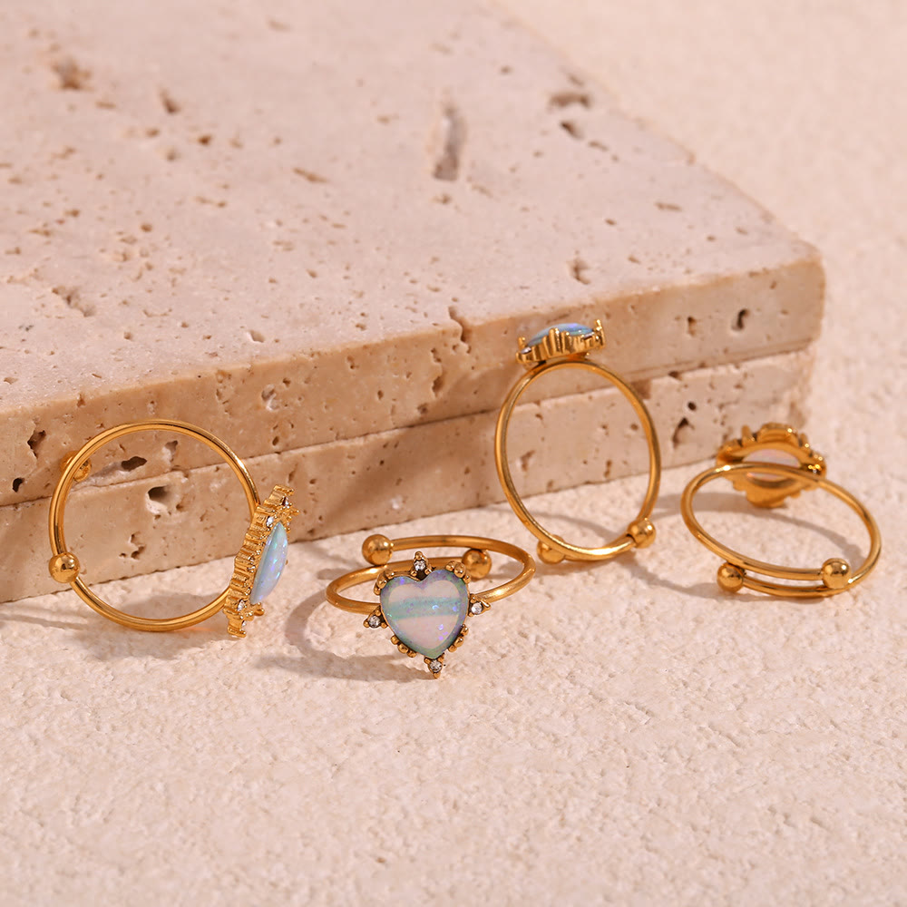 Olivenorma Natural Opal Sun Heart Adjustable Ring - image 14