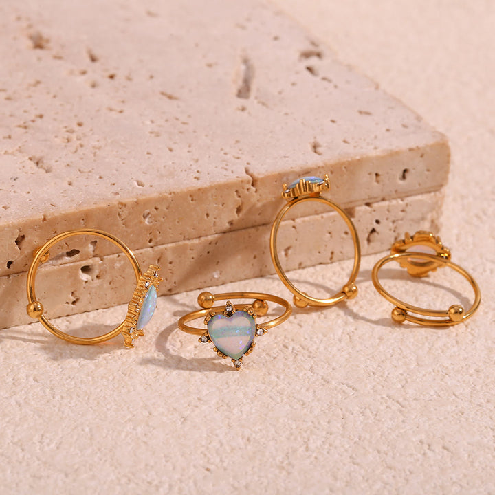 Olivenorma Natural Opal Sun Heart Adjustable Ring - image 14