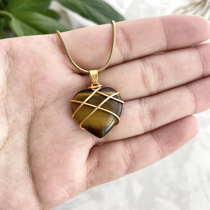 Olivenorma Heart Shape Natural Crystal Gemstone Necklace - Tiger Eye - image 20