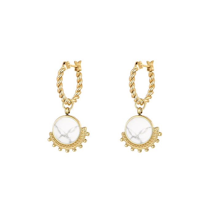 Olivenorma Natural White Turquoise Sun Moon Star Pendant Earrings - White Turquoise & Round - image 9