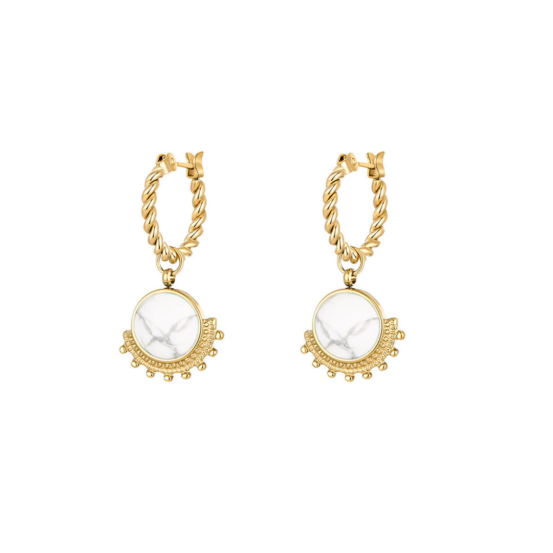 Olivenorma Natural White Turquoise Sun Moon Star Pendant Earrings - White Turquoise & Round - image 9