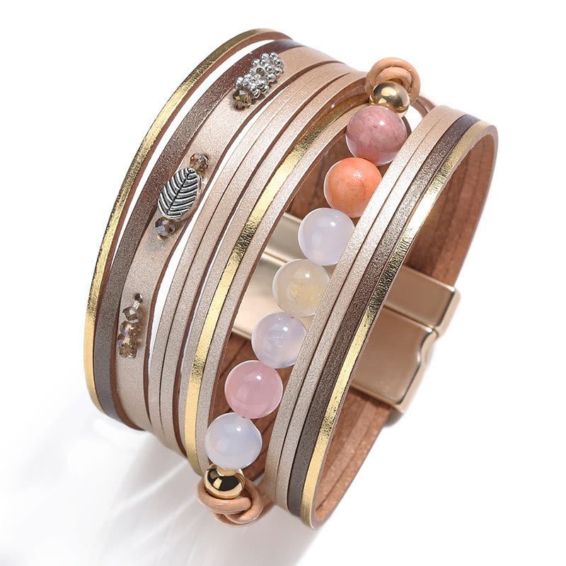 Olivenorma Natural Crystal Beaded Leather Multi-layer Bracelet - image 2