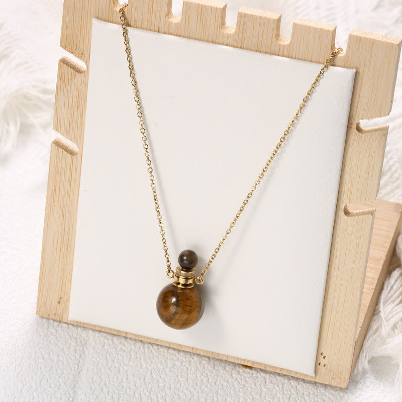 Olivenorma Round Stone Perfume Bottle Pendant Pendants Necklace - Tiger Eye - image 1