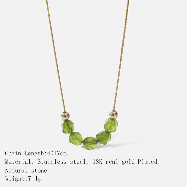Olivenorma Natural Prehnite Beaded Stainless Steel 18K Necklace - image 4