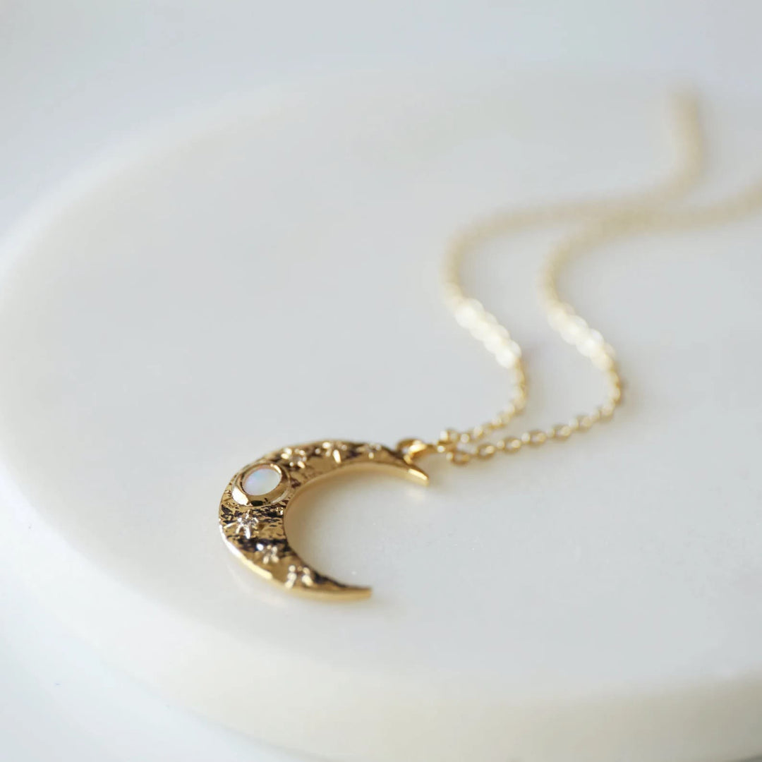 Olivenorma Golden Moon Opal Pendant Clavicle Necklace - image 1
