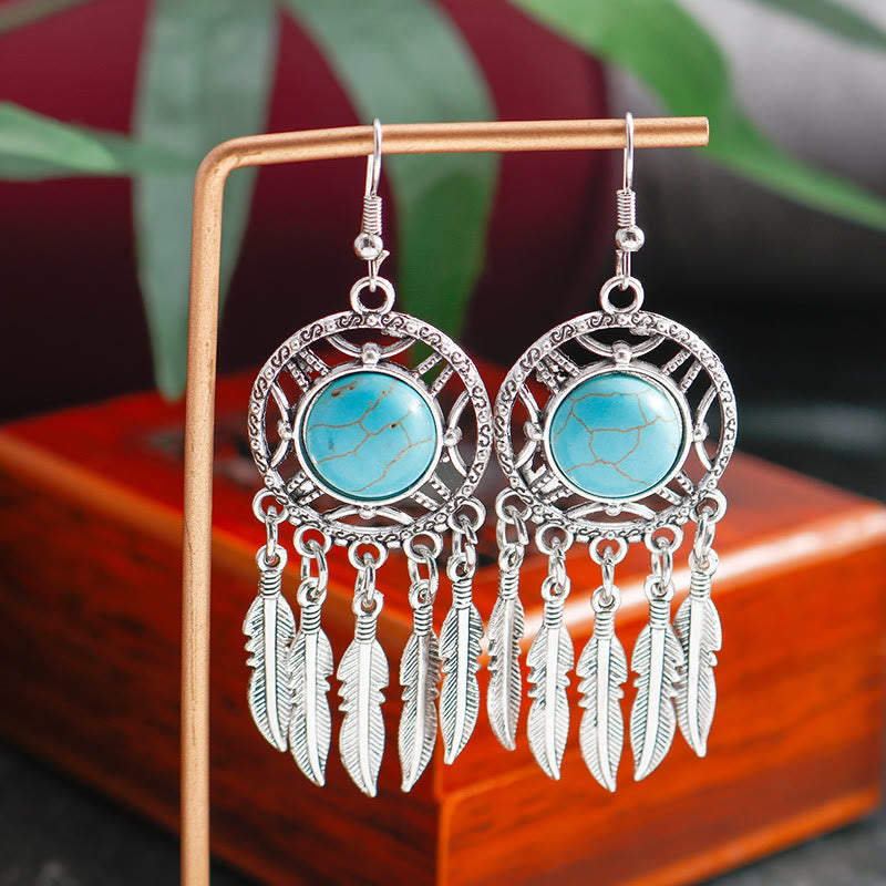 Olivenorma Boho Turquoise Feather Tassel Earrings - image 1