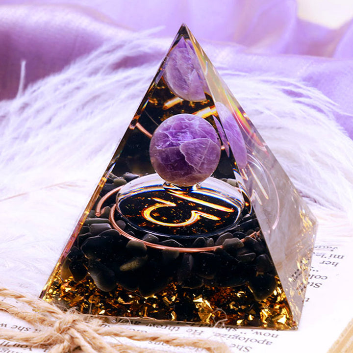 Olivenorma Amethyst Sphere With Obsidian Zodiac Libra Orgone Pyramid - 10*10cm - YES PLEASE $8 - image 0