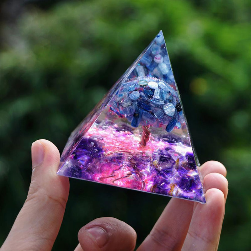 Olivenorma Tree of Life Kyanite With Amethyst Crystal  Orgone Pyramid - image 1