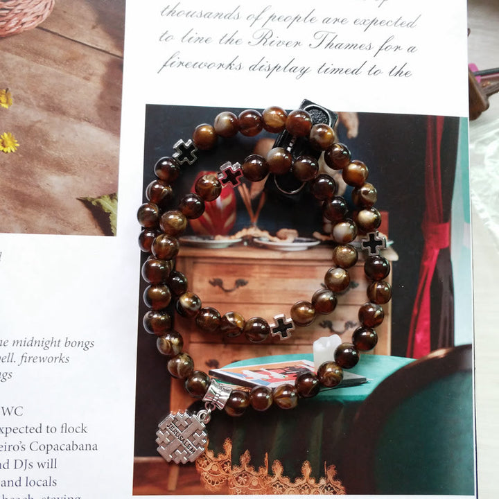 Olivenorma Tiger Eye Cross Pendant Rosary Bracelet - image 4