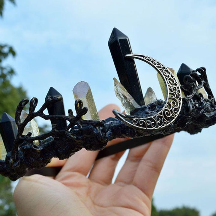 Olivenorma Natural Obsidian Crystal Citrine Column Crown Headband - image 1
