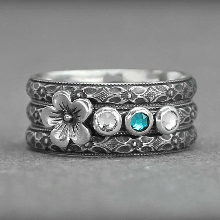 Olivenorma Personalized and Engraved Flower Birthstones Ring - image 3