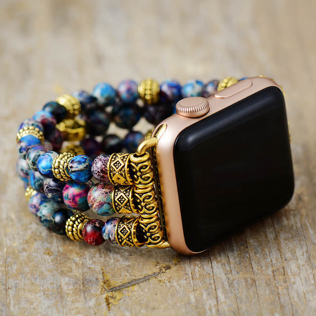 Olivenorma Colored Emperor Stone Watch Straps Bracelet - Gold & Blue Emperor Stone - 42-45mm - Large - image 1