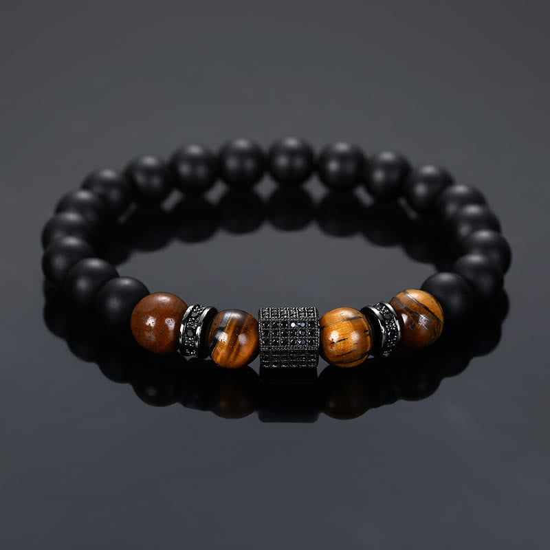 Olivenorma Men's Frosted Black Bead Tiger Eye Bracelet - Frosted Surface - Black - image 10