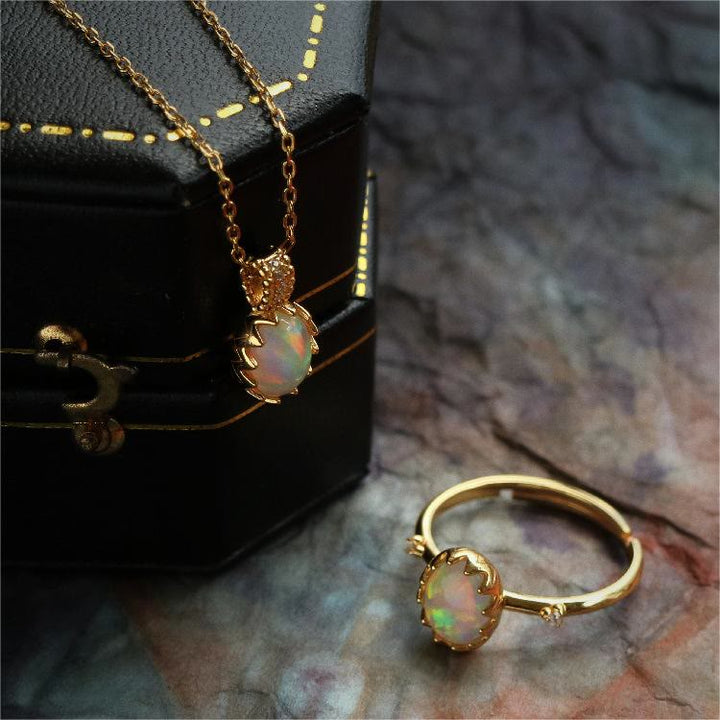 Olivenorma Opal Yellow Golden Ring Necklace - image 12