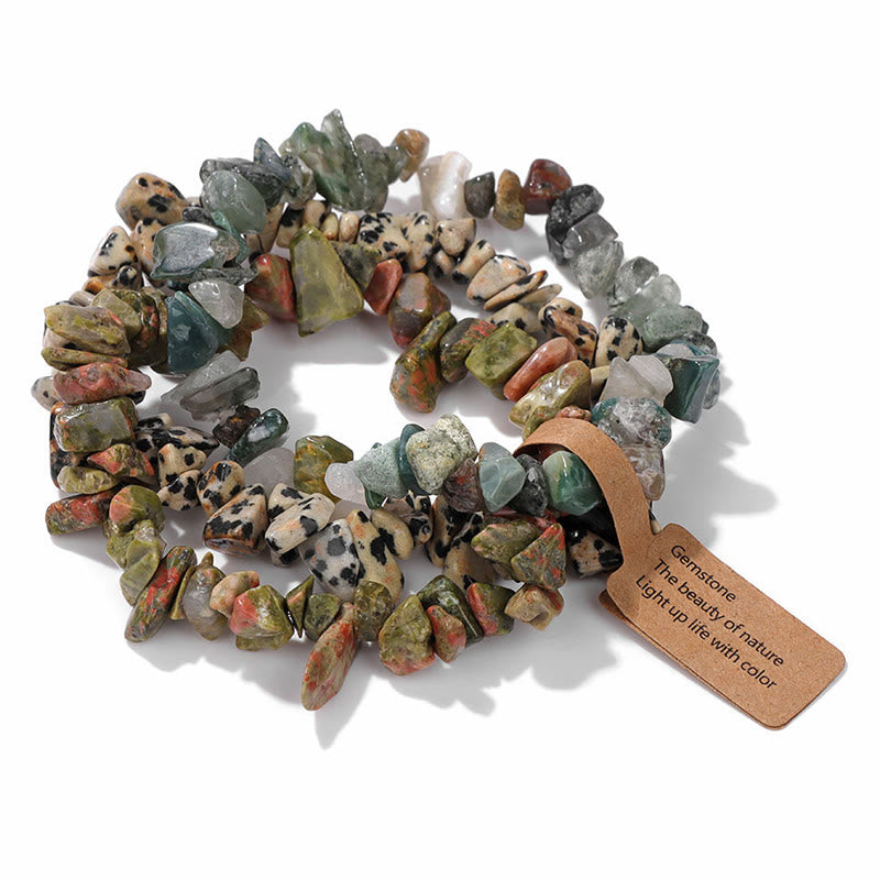 Olivenorma Natural Irregular Crystal Gravel Three Layer Bracelet - Dalmatian Jasper&Unakite&India Agate - image 41