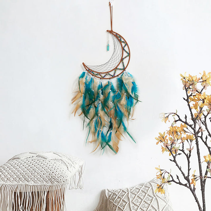 Olivenorma Turquoise Pendant Hematite Beaded Moon Feather Dream Catcher - image 5