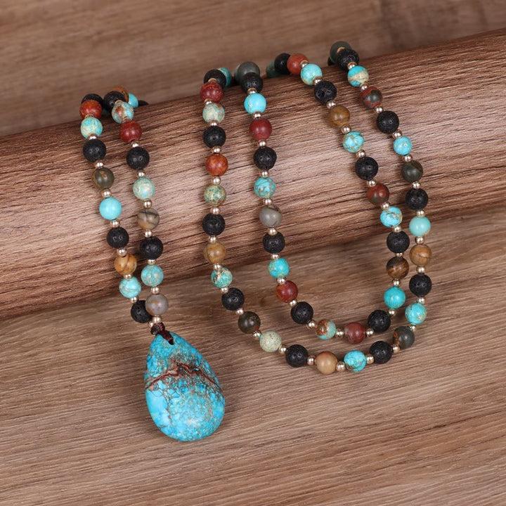 Olivenorma Turquoise Drop Shape Pendant Mala Beaded Necklace - image 4