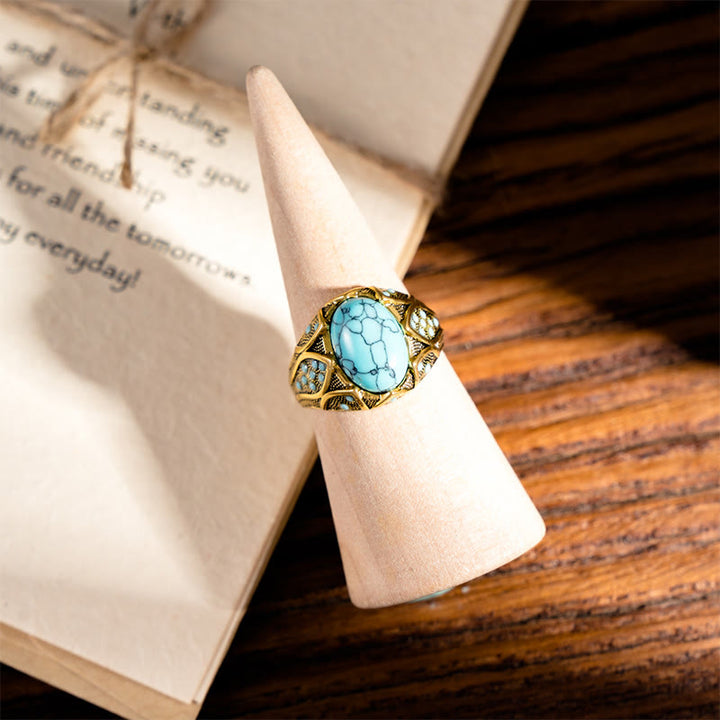 Olivenorma Light Luxury Vintage Turquoise Ring - image 4