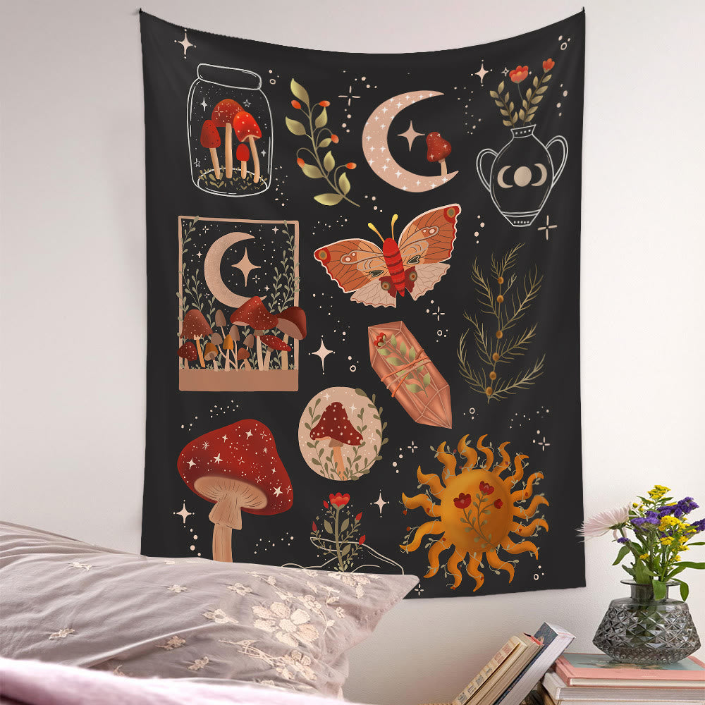 Olivenorma Butterfly Mushroom Sun Pattern Tapestry - 180*230cm - image 0