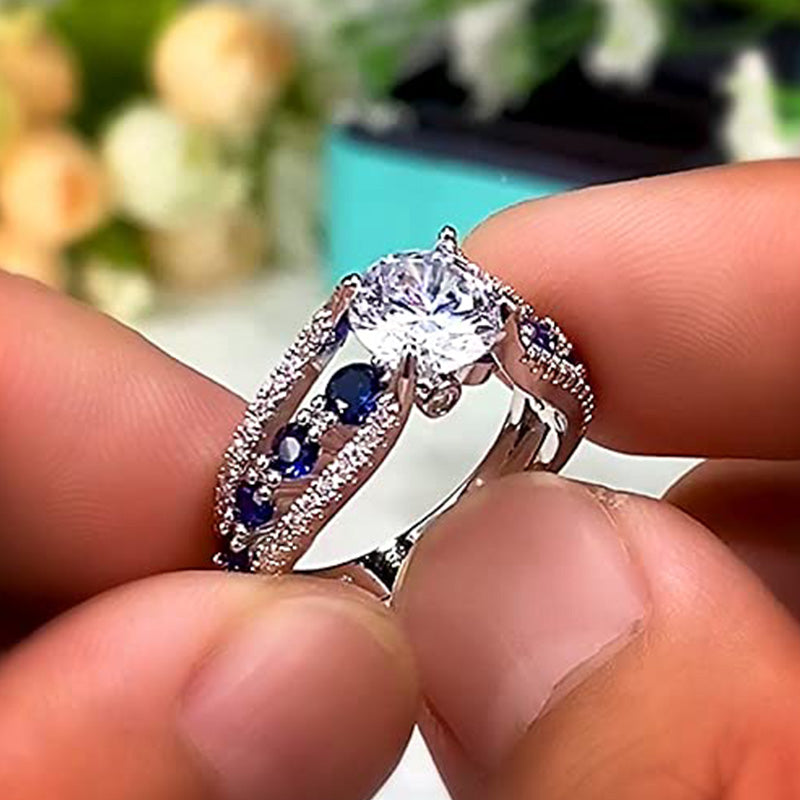 Olivenorma Creative Hollow Sapphire Blue Zircon Ring - image 5