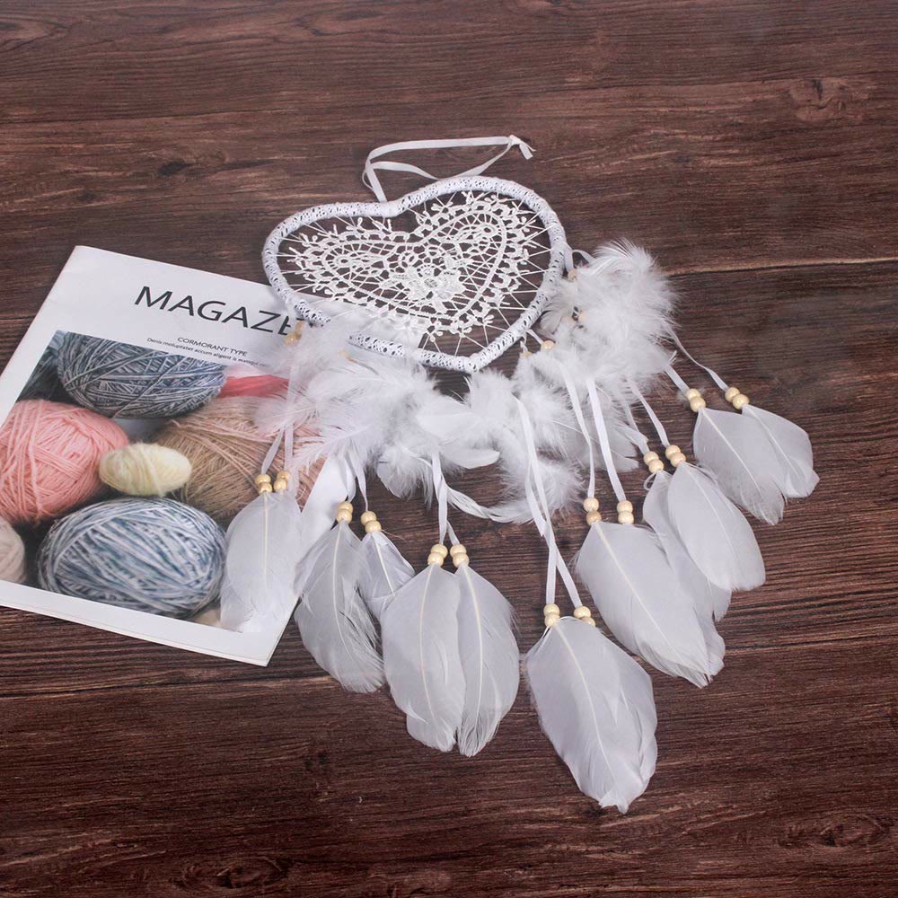 Olivenorma Braided Heart Shape White Feather Dream Catcher - image 6