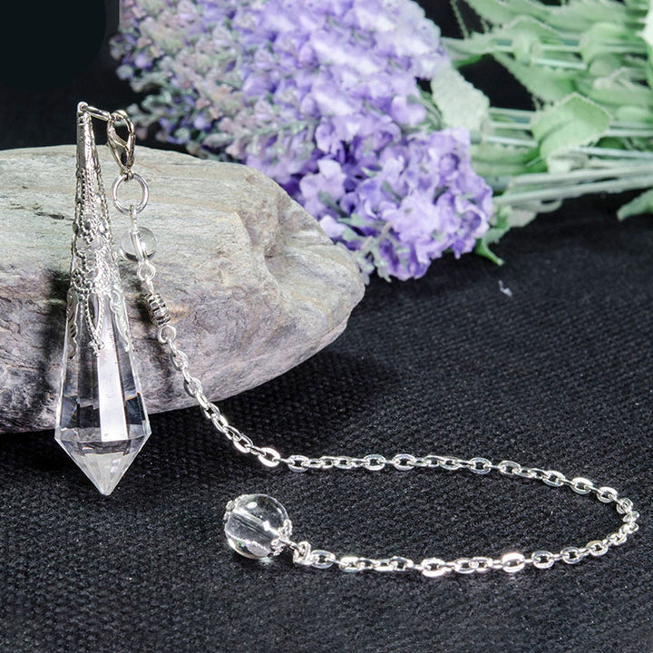 Clear Crystal Meditation Pendulum - Silver - image 3