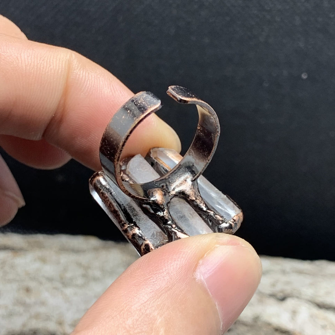 Olivenorma Natural Clear Quartz Irregular Triple Combination Adjustable Ring - image 8