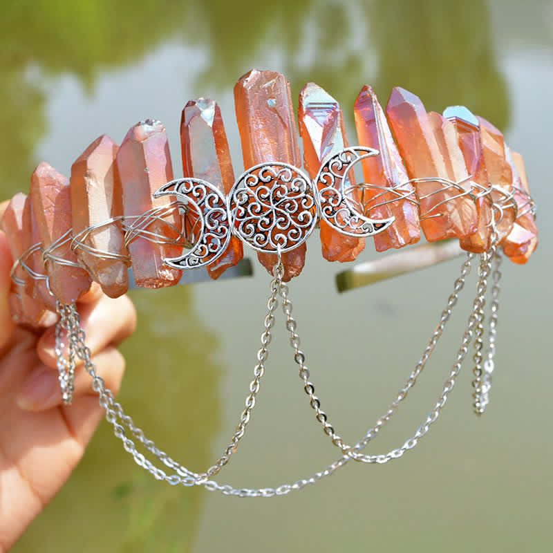Olivenorma Cresent Moon Goddess Natural Crystal Crown - Carnelian - image 16