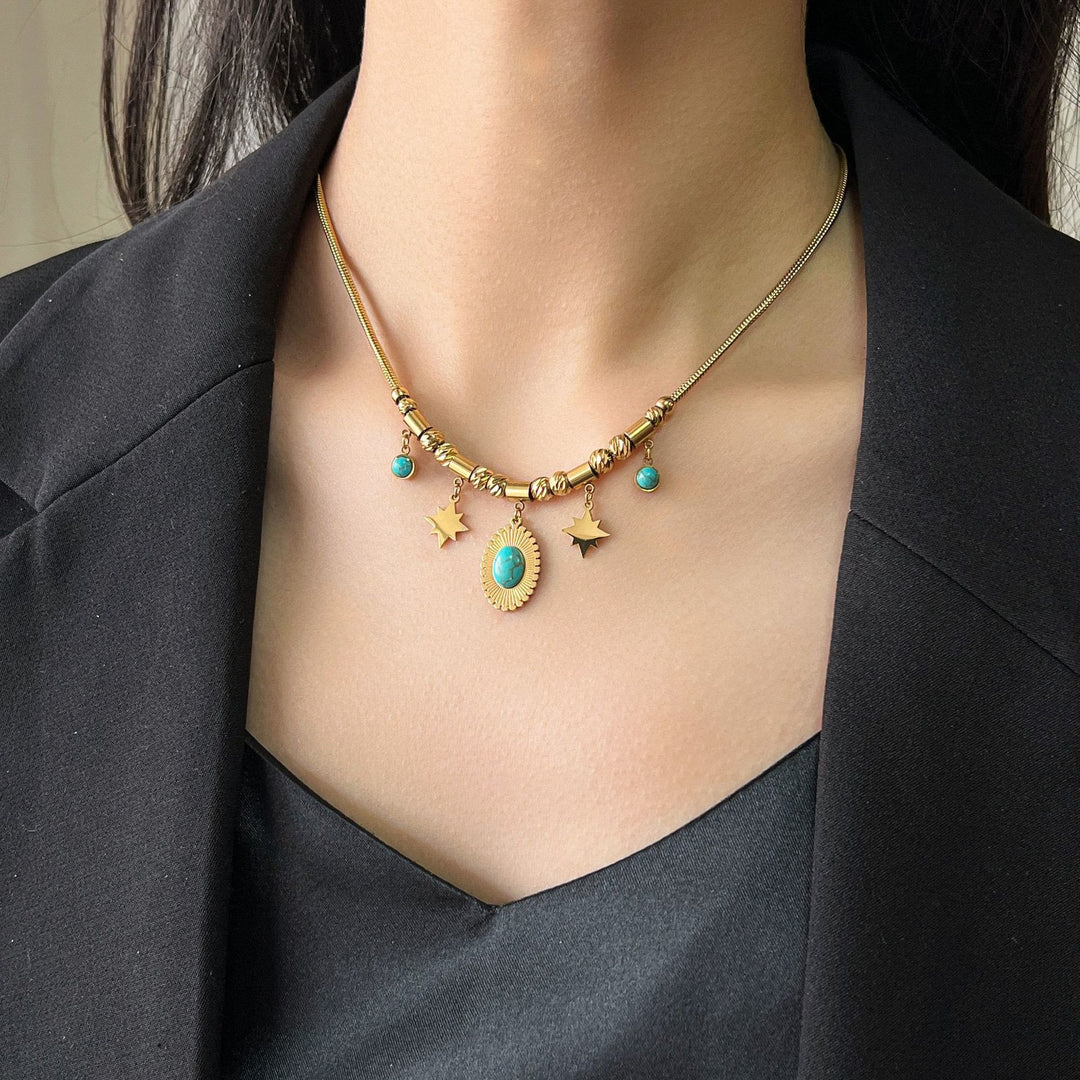 Olivenorma Gilded Turquoise Evil Eye Fantasy Wrap Bracelet Necklace - Turquoise & Oval - image 3