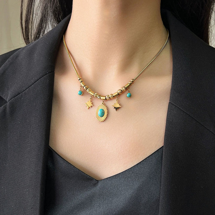Olivenorma Gilded Turquoise Evil Eye Fantasy Wrap Bracelet Necklace - Turquoise & Oval - image 3
