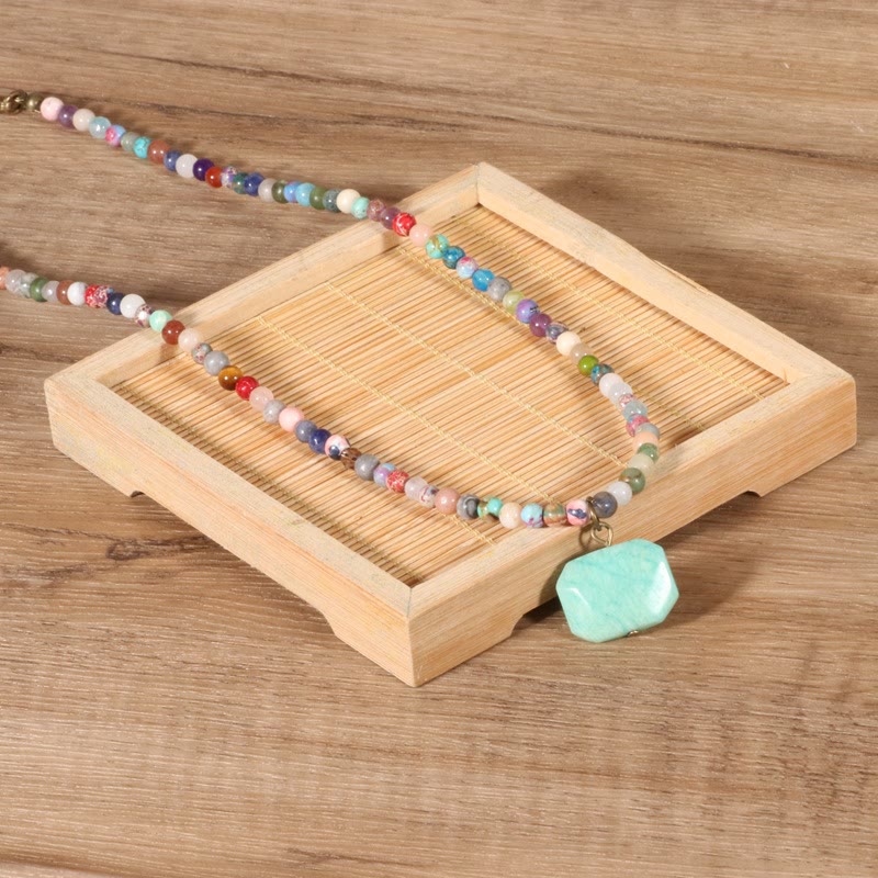 Olivenorma Geometric Amazonite Pendant Choker Mala Jewelry Necklace - image 8