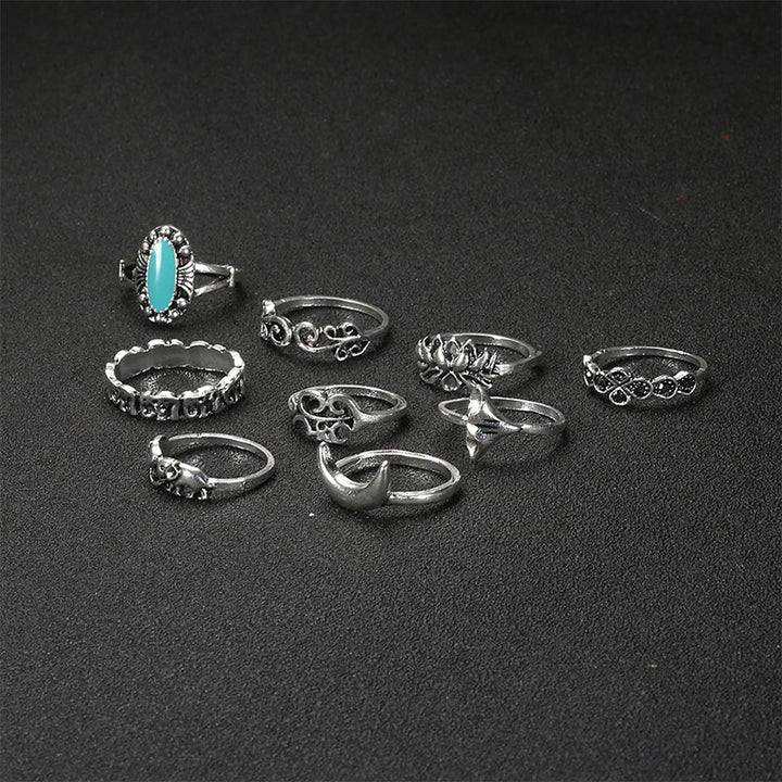 Olivenorma Turquoise  Lotus Symbol Ring Set - image 3