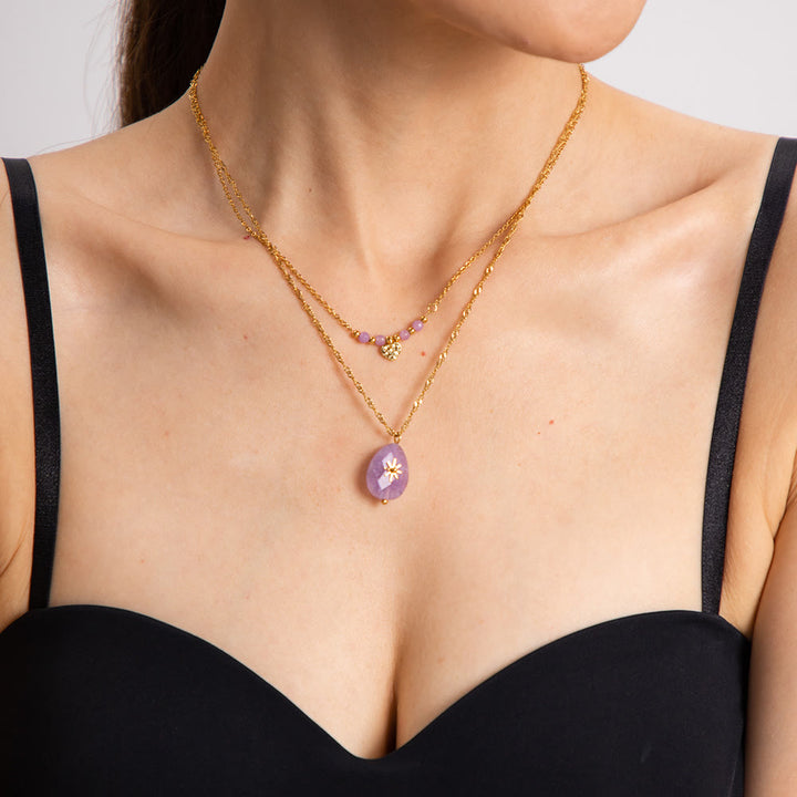 Olivenorma Purple Jade Heart Shape Double Layer Necklace - image 1