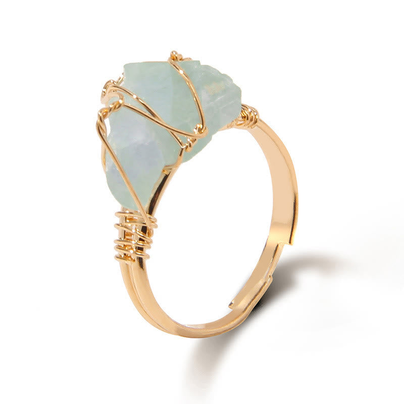 Olivenorma Natural Irregular Rough Wire Wrap Gemstone Ring - Aquamarine - image 12