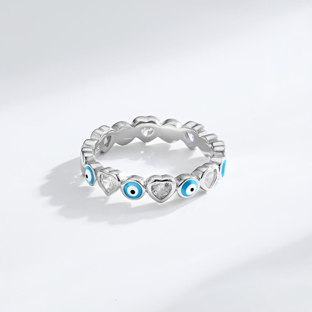 Olivenorma S925 Sterling Silver Heart White Zircon Evil Eye Ring - Light Blue Evil Eye&White Zircon - 9 - image 11