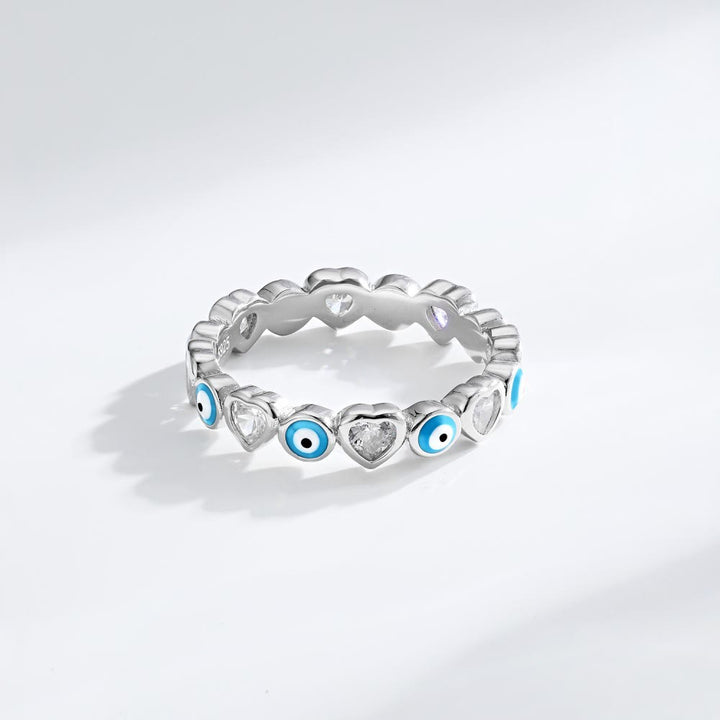 Olivenorma S925 Sterling Silver Heart White Zircon Evil Eye Ring - Light Blue Evil Eye&White Zircon - 9 - image 11