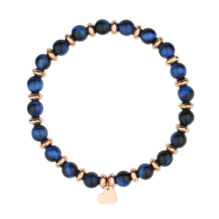 Olivenorma Natural Crystal Beaded Metal Heart Piece Pendant Bracelet - Blue Tiger Eye - image 2