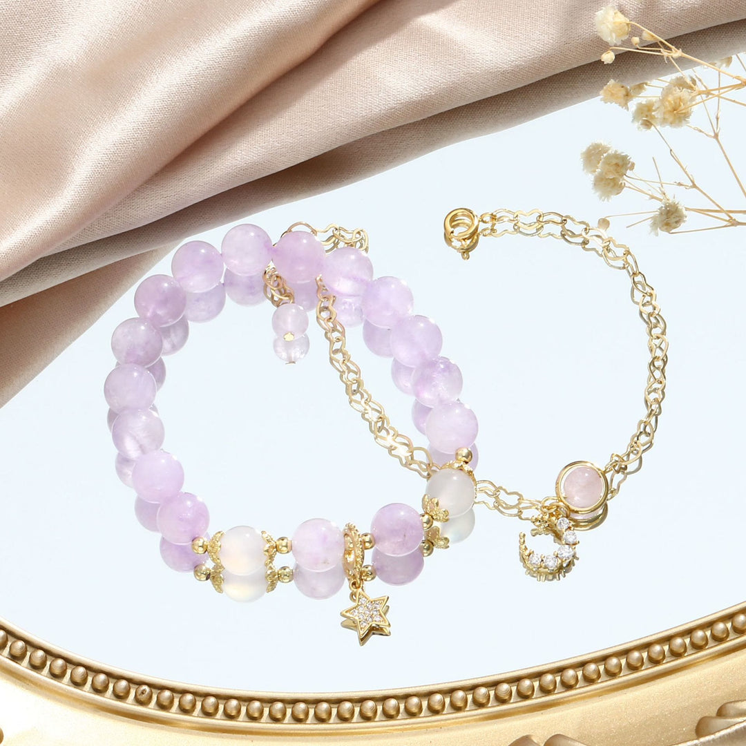 Olivenorma Amethyst White Agate Beaded Star Moon Bracelet - Lavender Amethyst & Star Moon Bracelet Set - image 5