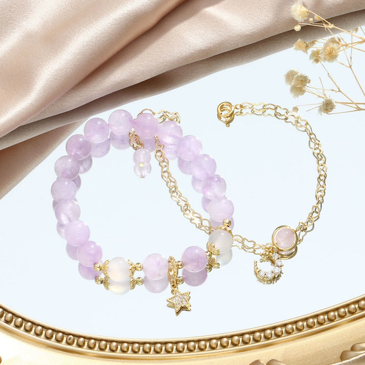 Olivenorma Amethyst White Agate Beaded Star Moon Bracelet - Lavender Amethyst & Star Moon Bracelet Set - image 5