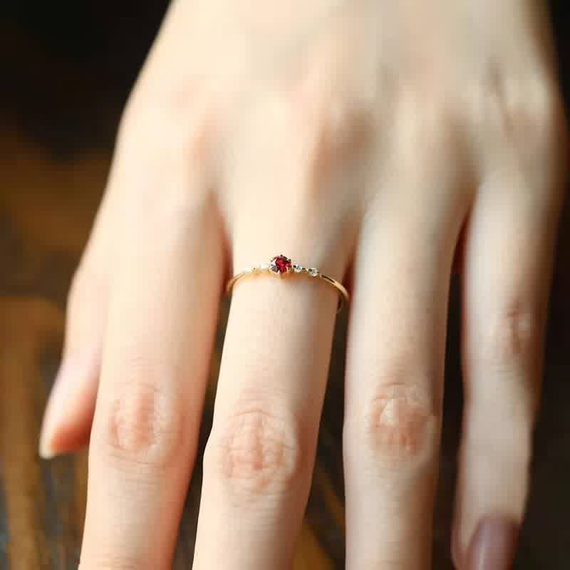 Olivenorma 18K Gold Garnet Minimalist Tiny Ring - image 1